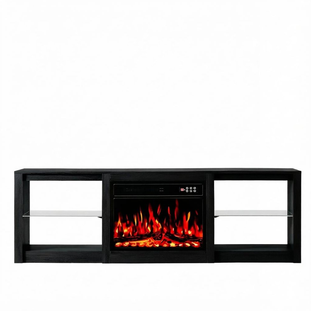 Black Wood Fireplace Entertainment Center with Fireplace - 70-inch