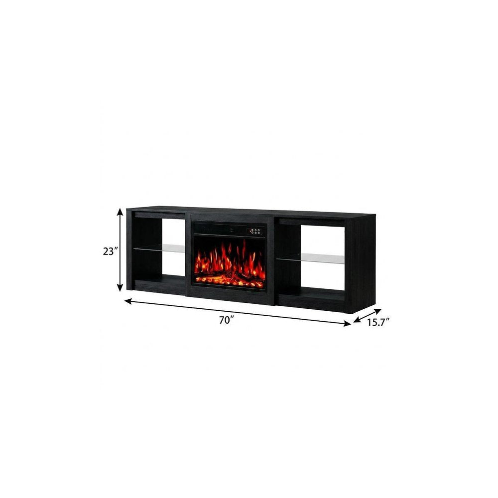 Black Wood Fireplace Entertainment Center with Fireplace - 70-inch
