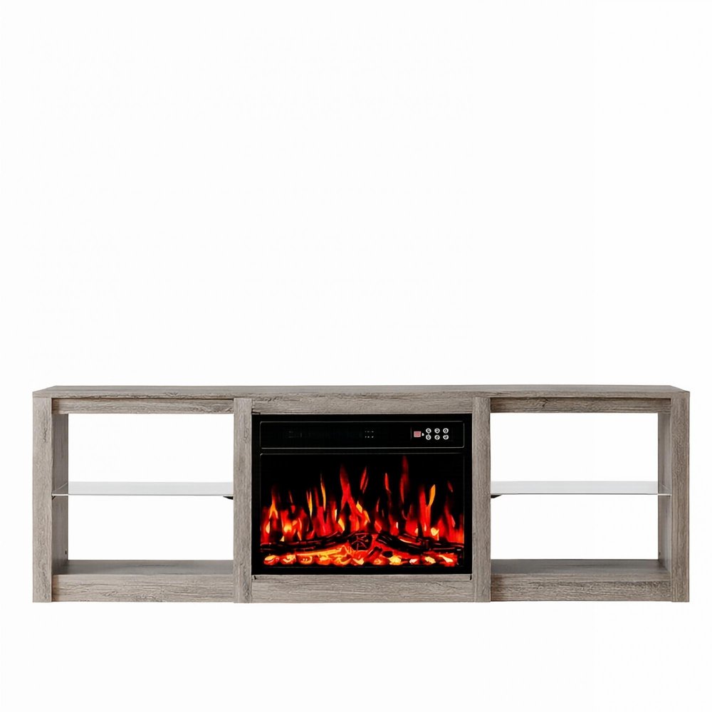 Black Wood Fireplace Entertainment Center with Fireplace - 70-inch