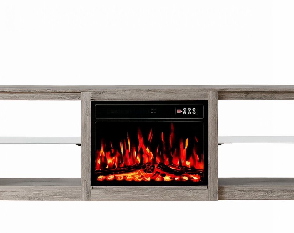 Black Wood Fireplace Entertainment Center with Fireplace - 70-inch