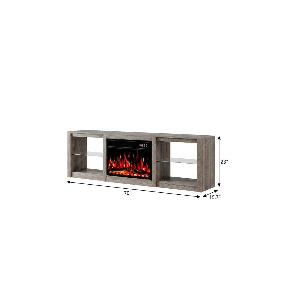 Black Wood Fireplace Entertainment Center with Fireplace - 70-inch