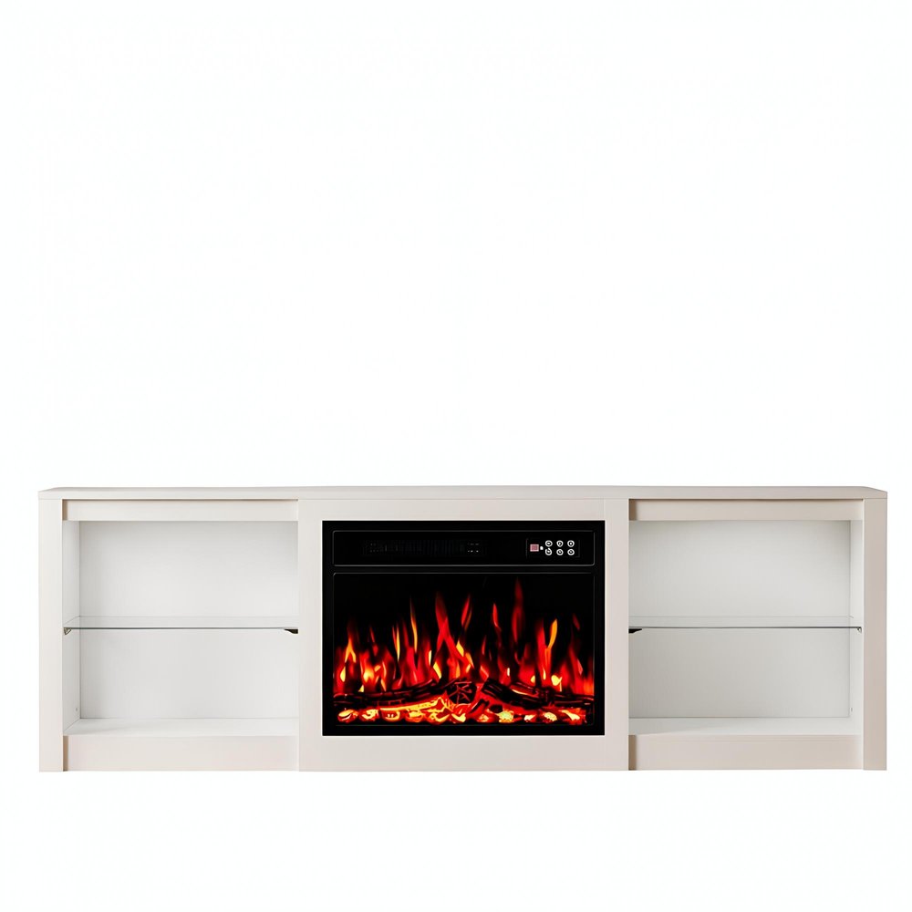 Black Wood Fireplace Entertainment Center with Fireplace - 70-inch