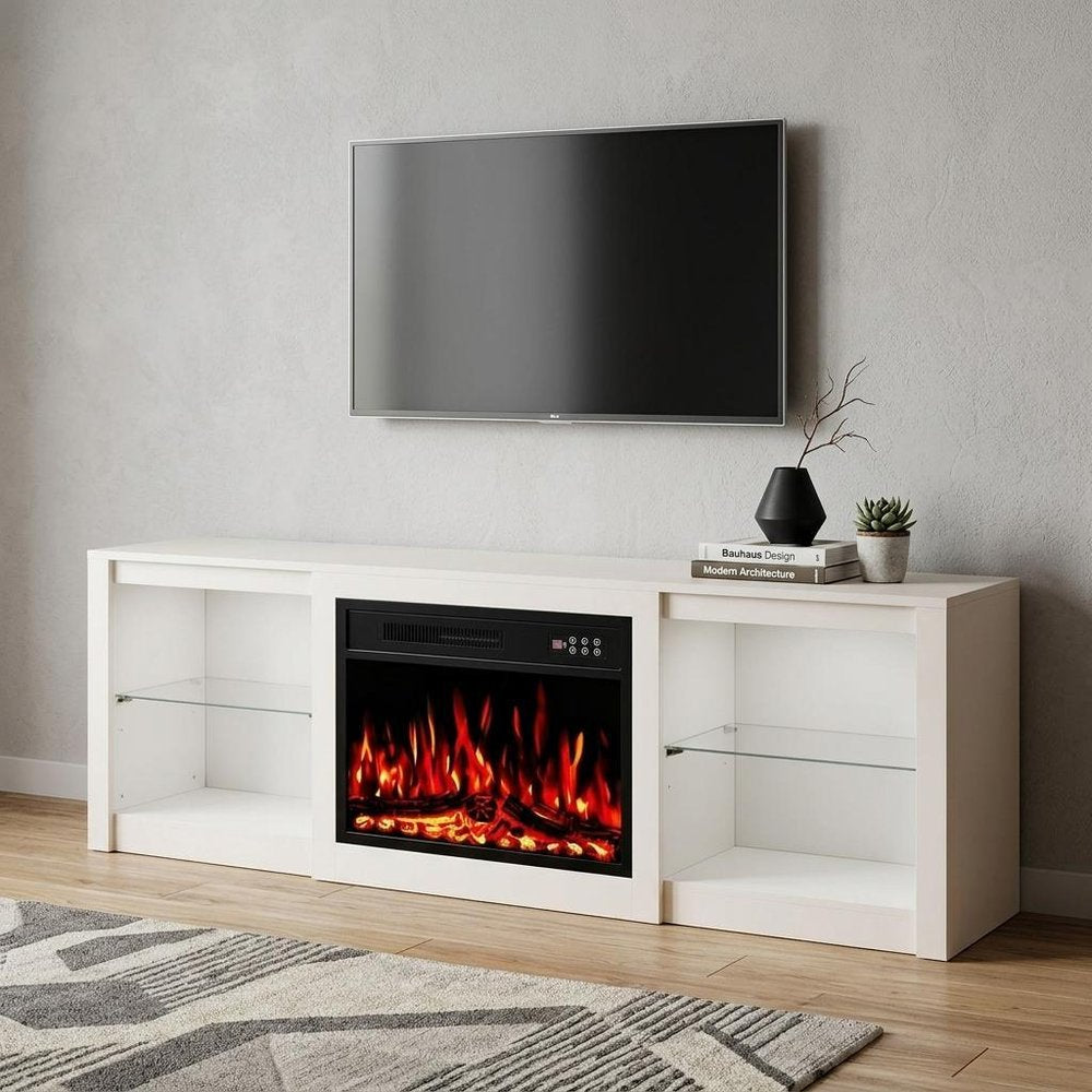 Black Wood Fireplace Entertainment Center with Fireplace - 70-inch