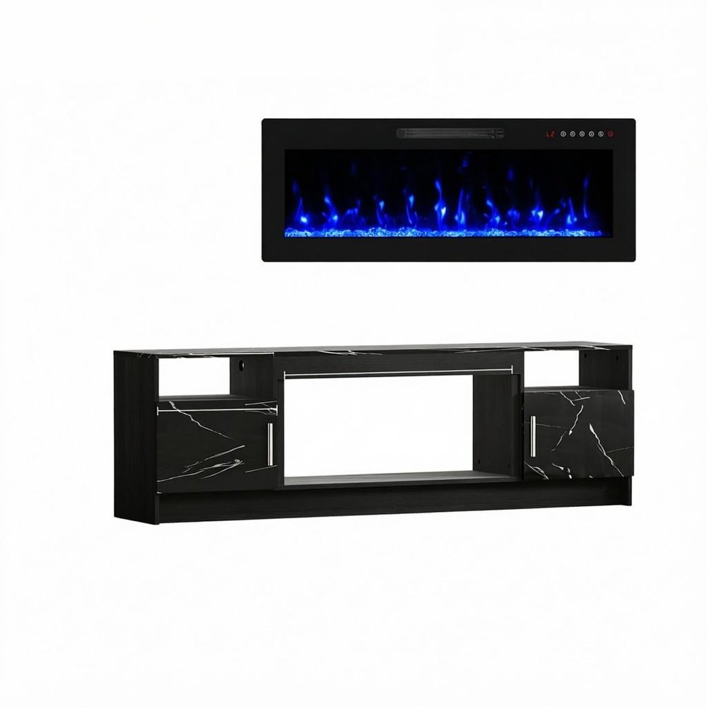 Black Wood Fireplace TV Stand with Fireplace - 70-inch
