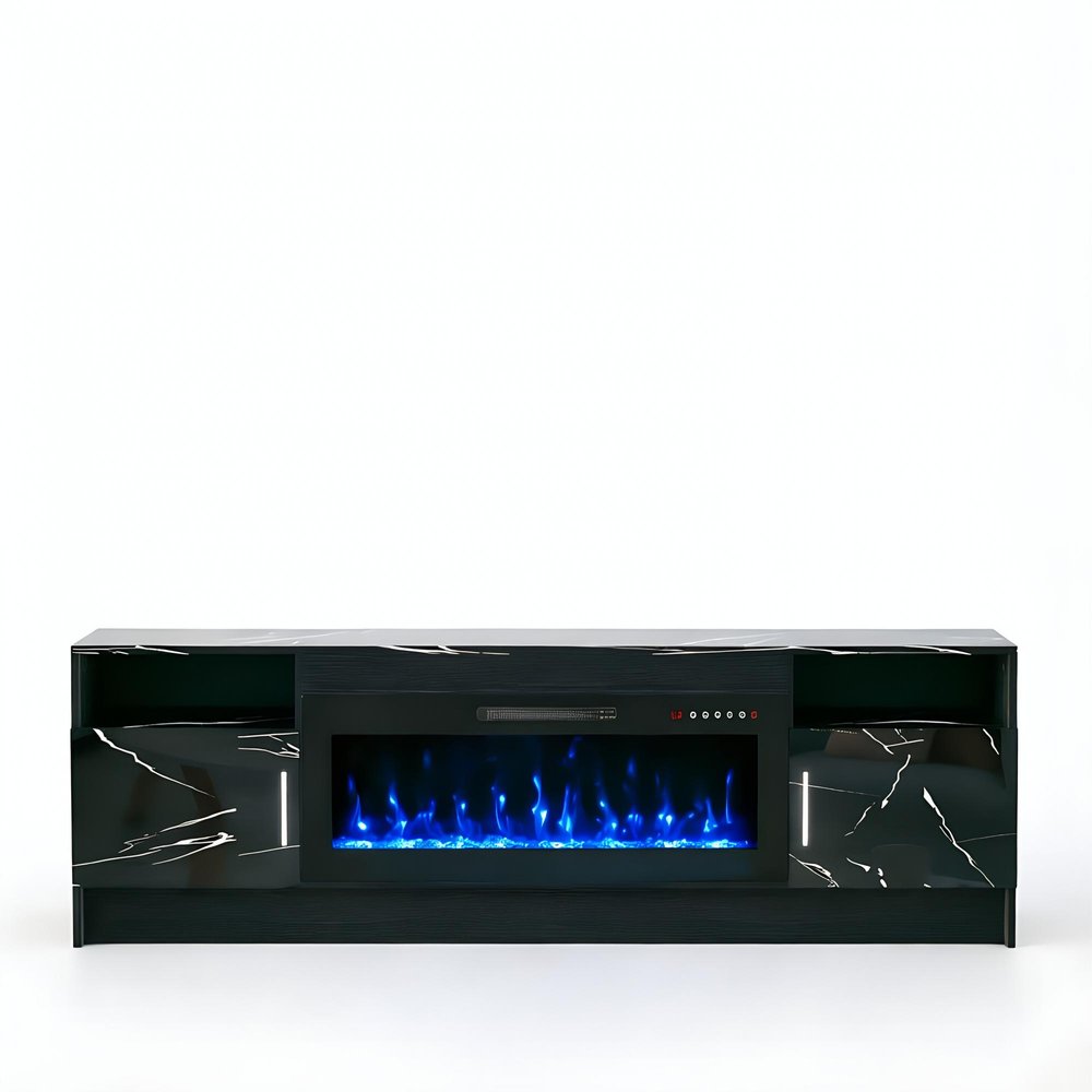 Black Wood Fireplace TV Stand with Fireplace - 70-inch
