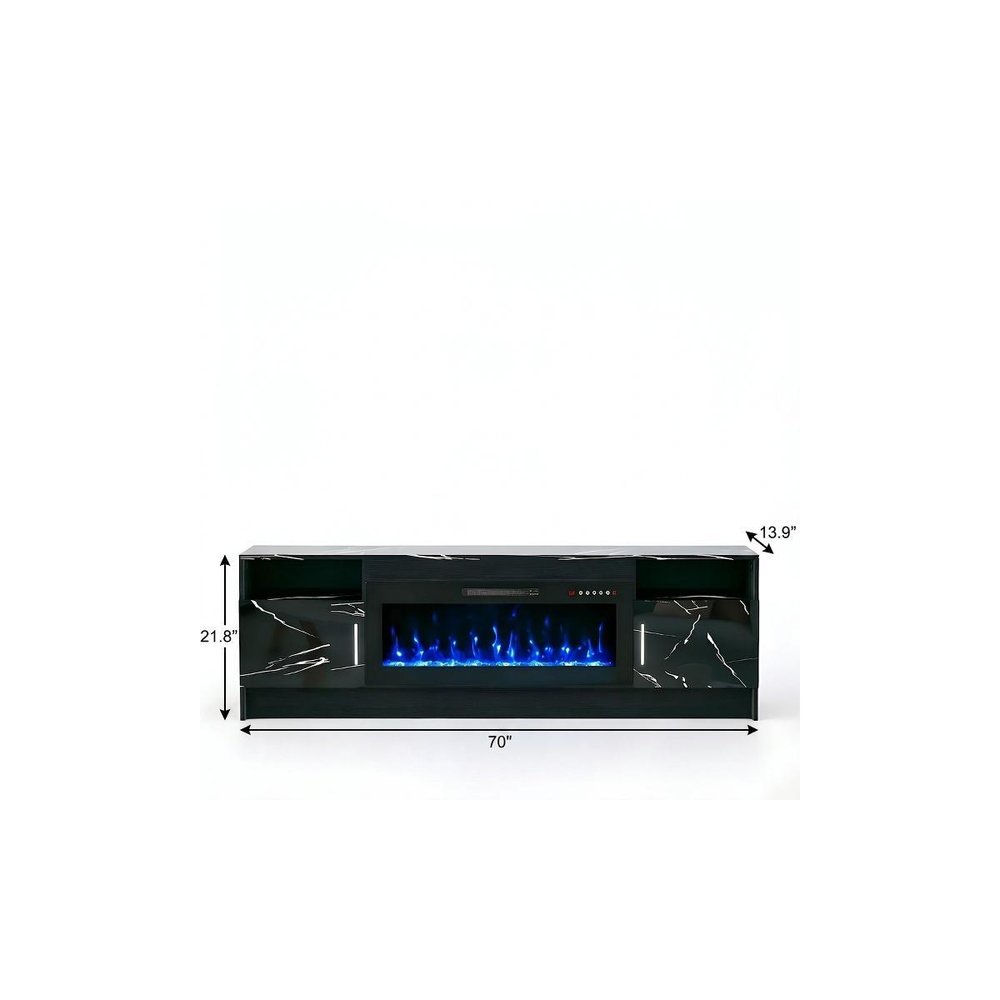 Black Wood Fireplace TV Stand with Fireplace - 70-inch