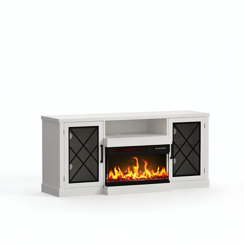 White Wood Fireplace TV Stand with Fireplace - 59-inch