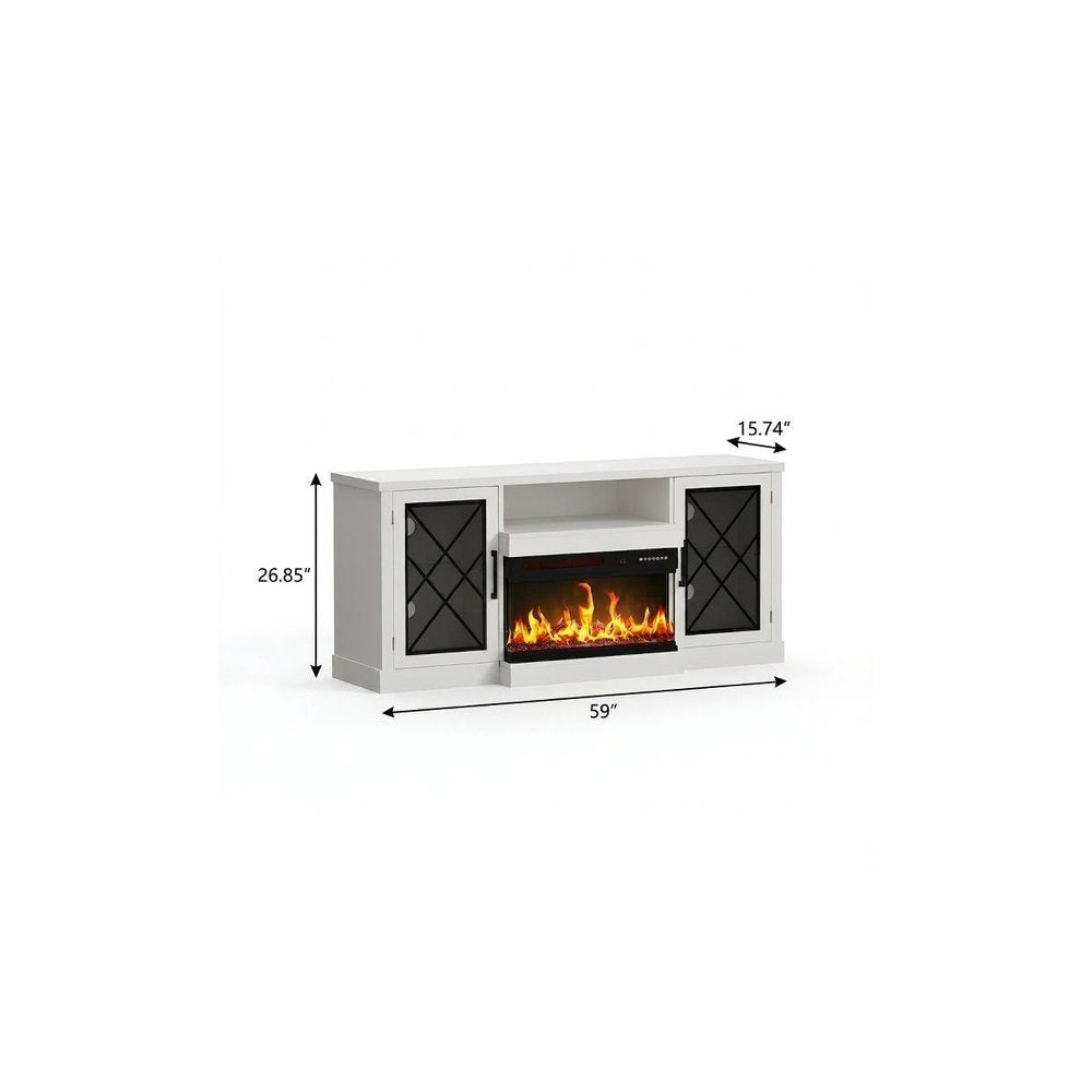 White Wood Fireplace TV Stand with Fireplace - 59-inch