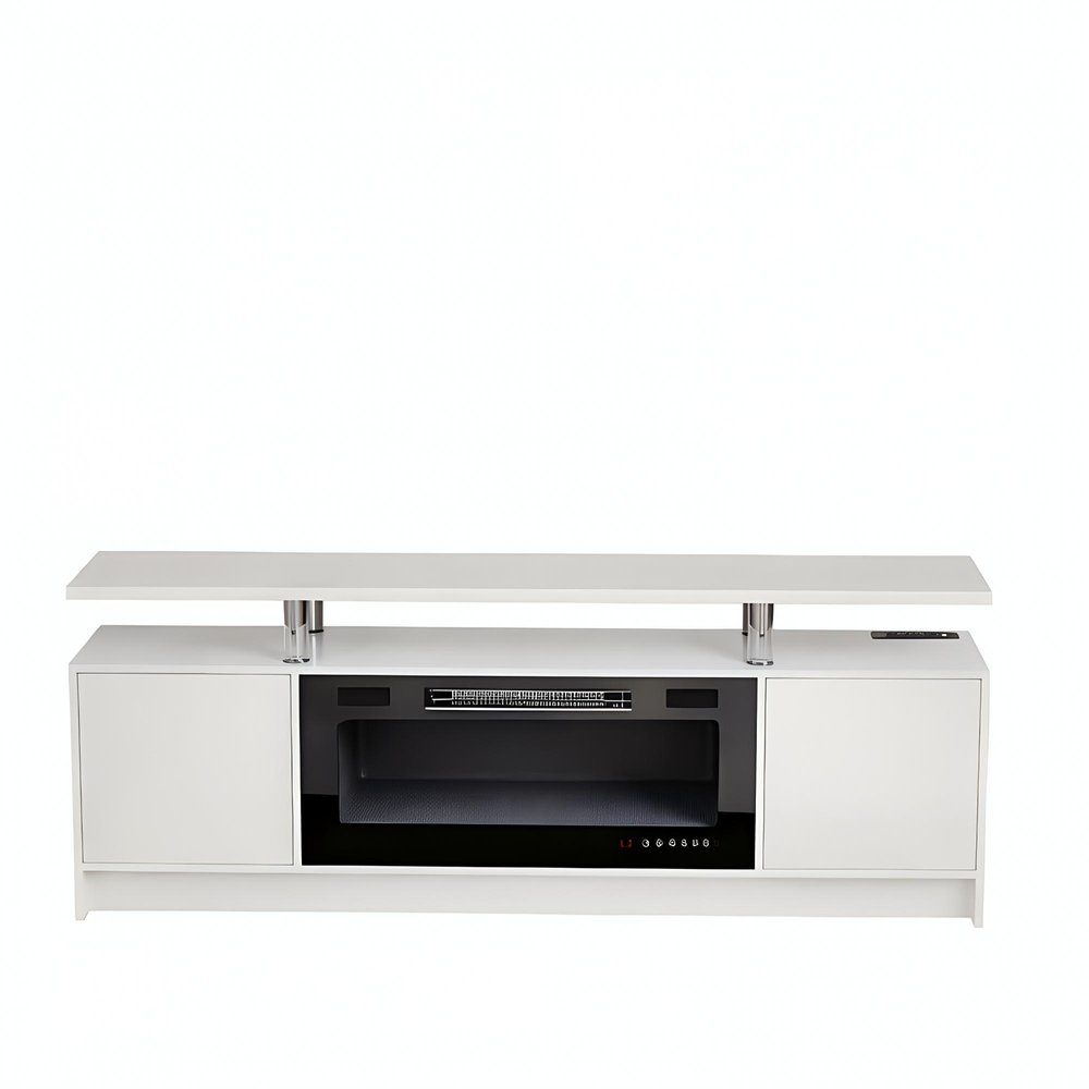 White Wood Fireplace TV Stand with Fireplace - 70-inch