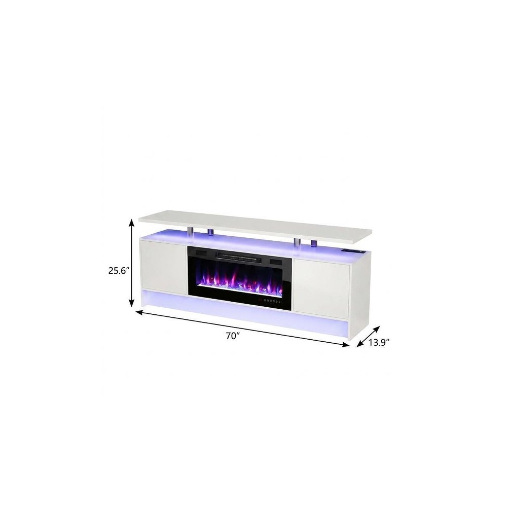 White Wood Fireplace TV Stand with Fireplace - 70-inch