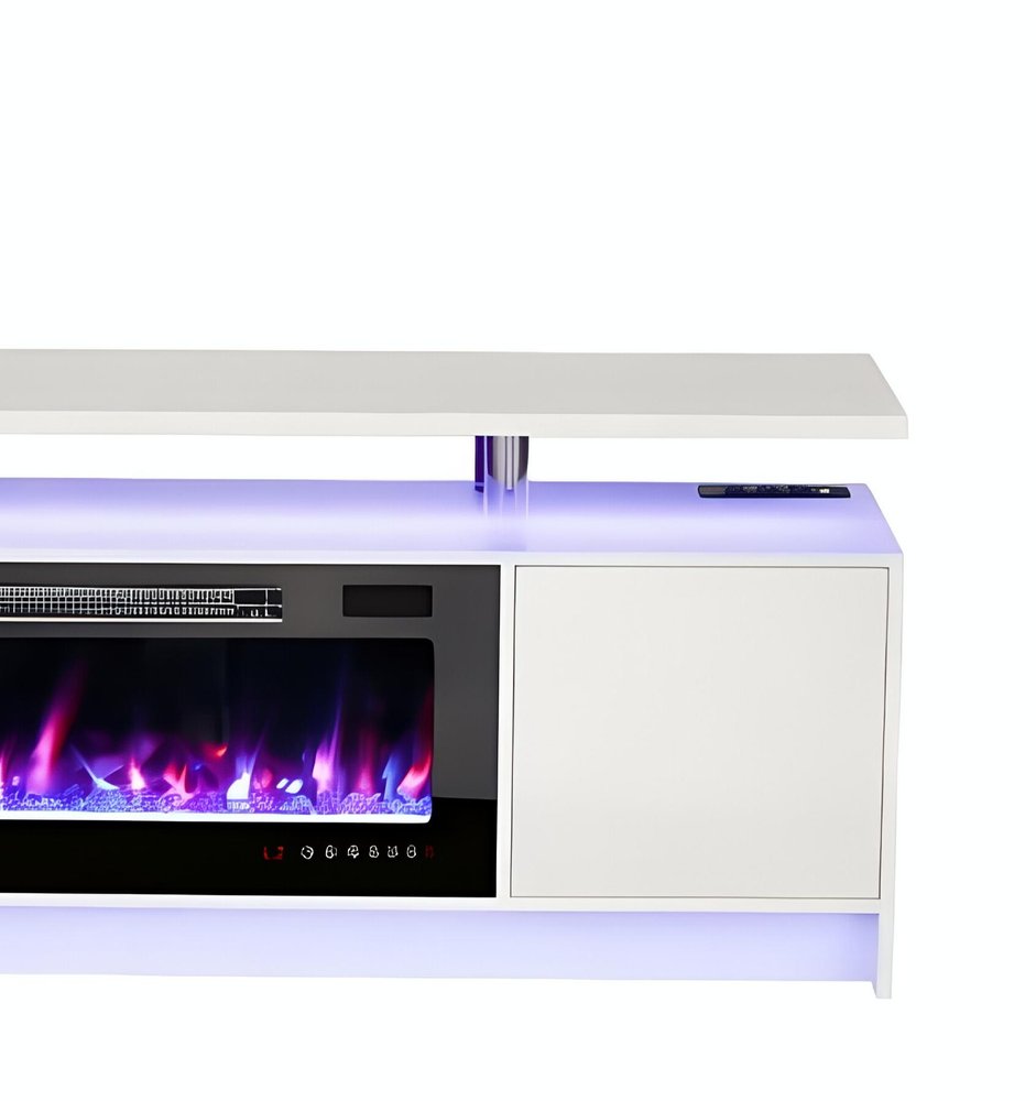 White Wood Fireplace TV Stand with Fireplace - 70-inch