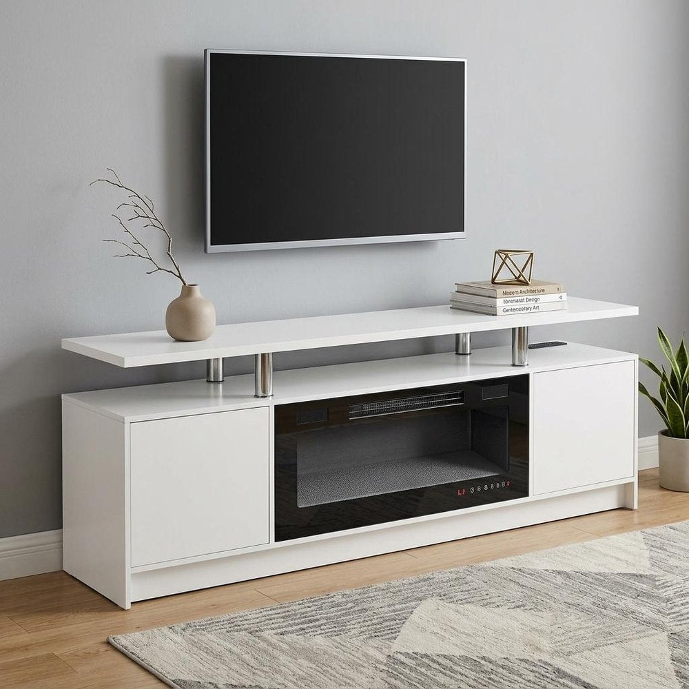 White Wood Fireplace TV Stand with Fireplace - 70-inch