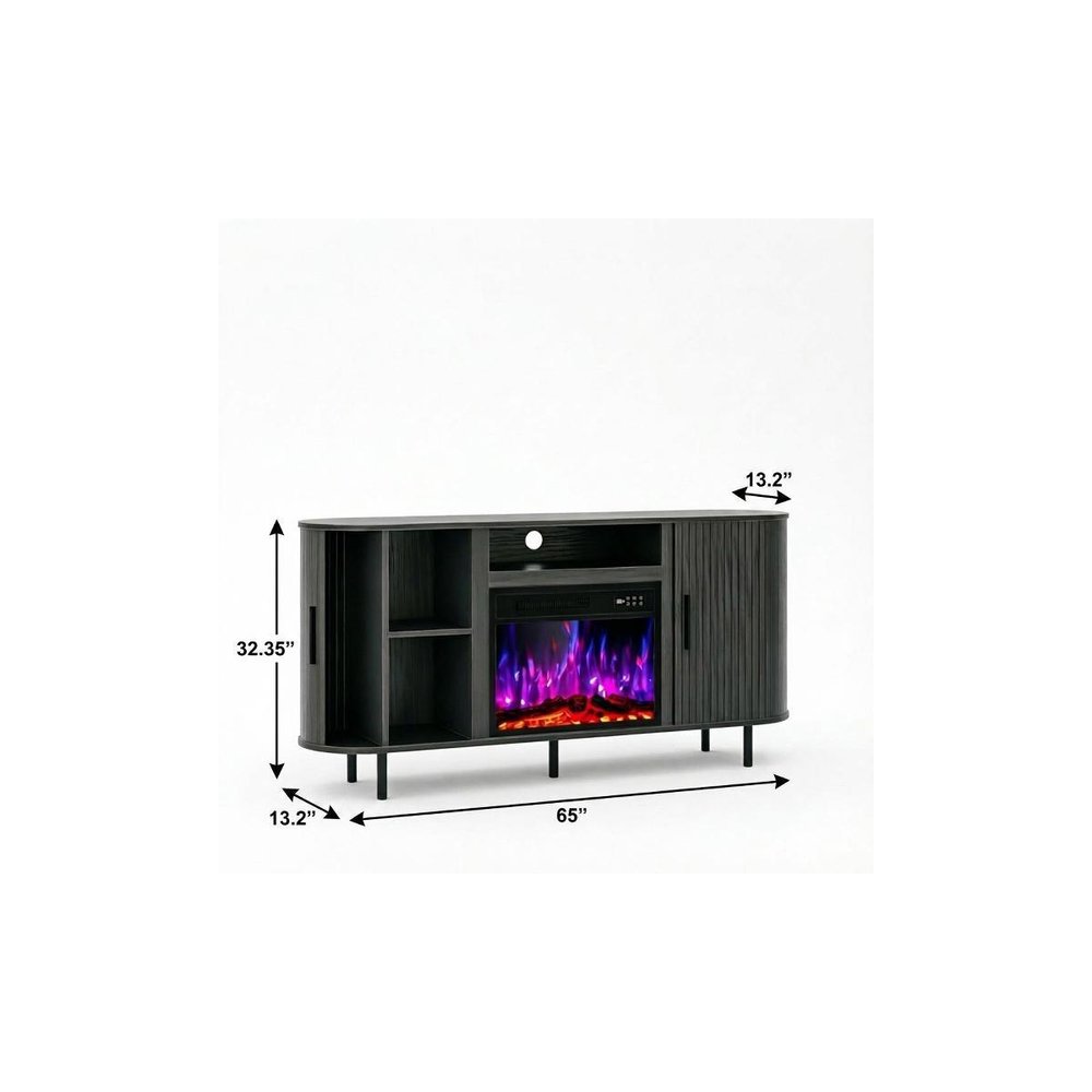 Black Wood Fireplace TV Stand with Fireplace - 65-inch
