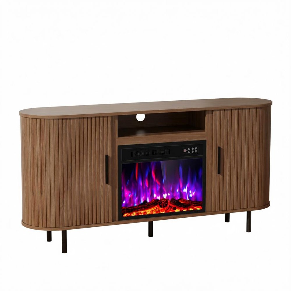 Brown Wood Fireplace TV Stand with Fireplace - 65-inch