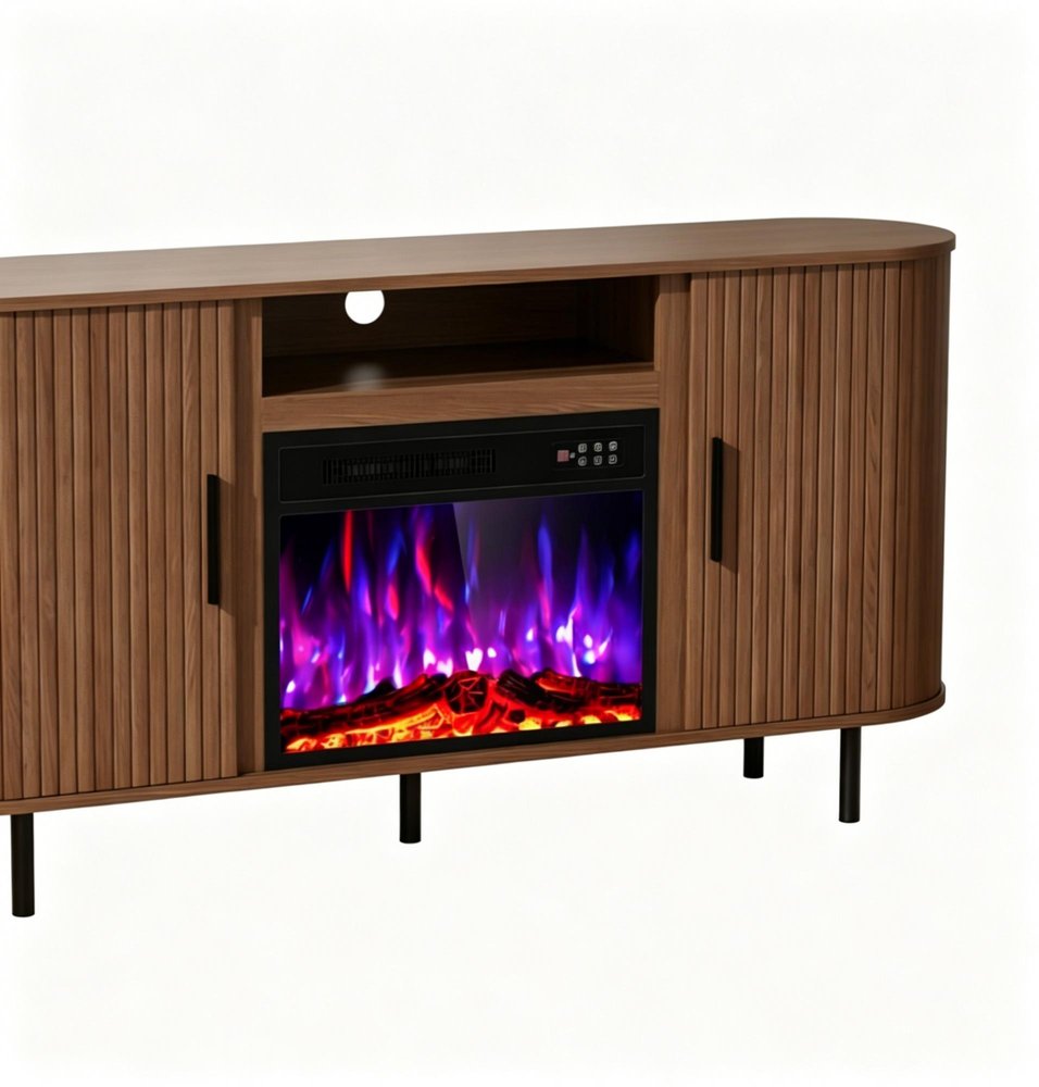 Brown Wood Fireplace TV Stand with Fireplace - 65-inch