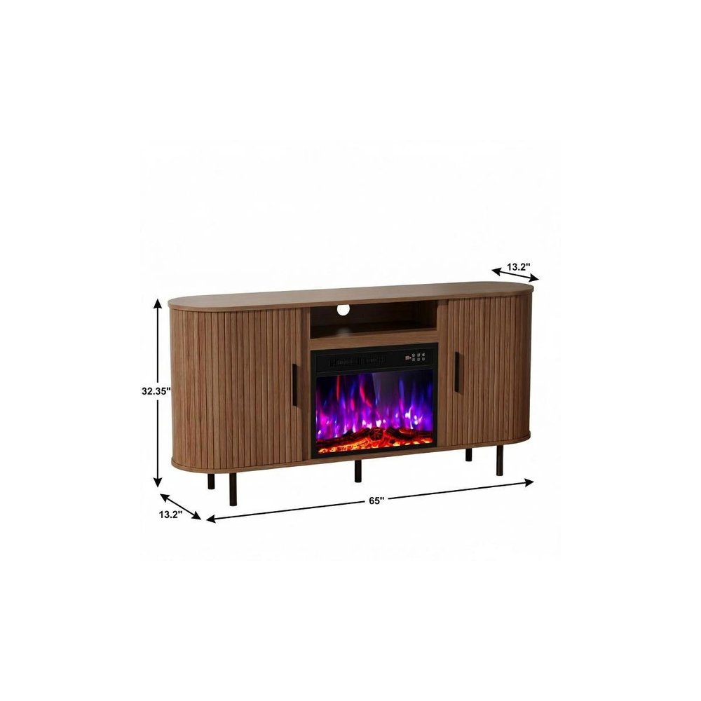 Brown Wood Fireplace TV Stand with Fireplace - 65-inch