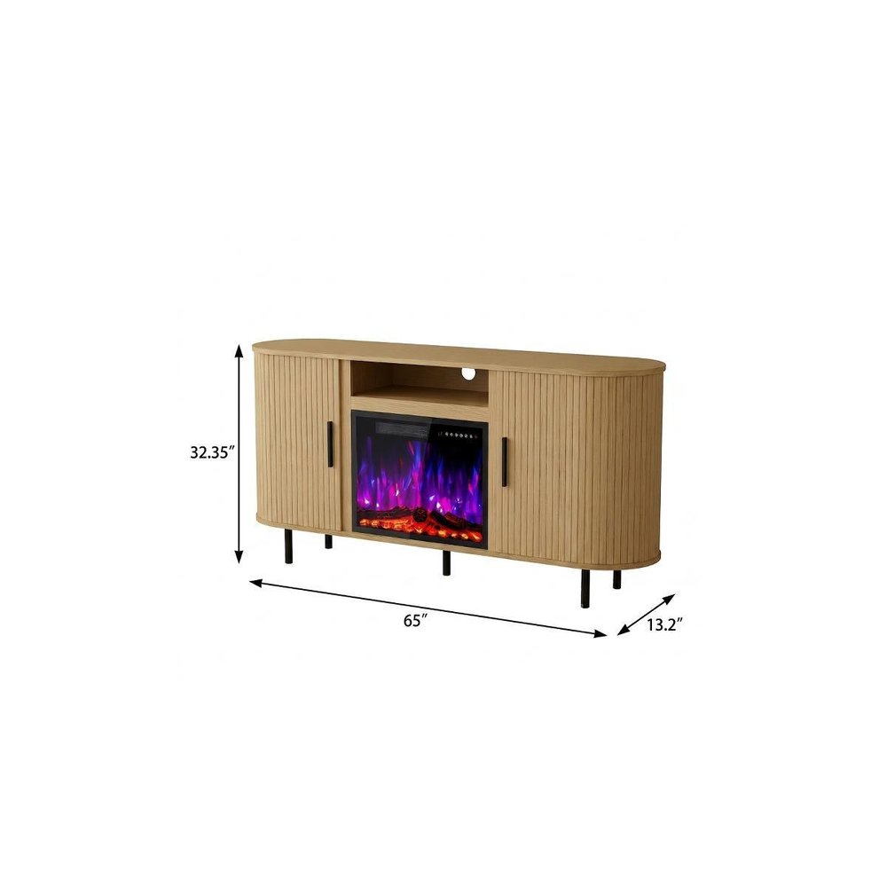 Beige Wood Fireplace TV Stand with Fireplace - 65-inch