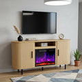 Beige Wood Fireplace TV Stand with Fireplace - 65-inch