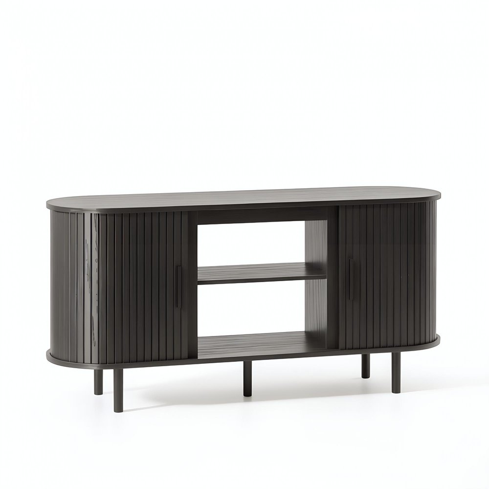Black Wood Fireplace TV Stand with Fireplace - 55-inch