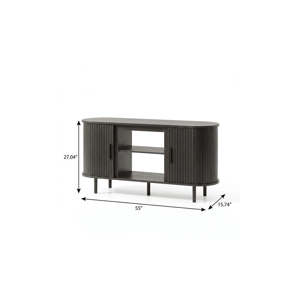 Black Wood Fireplace TV Stand with Fireplace - 55-inch