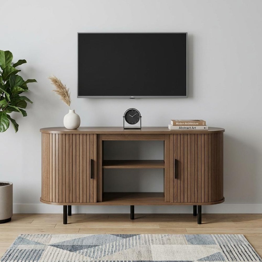 Brown Wood Fireplace TV Stand with Fireplace - 55-inch