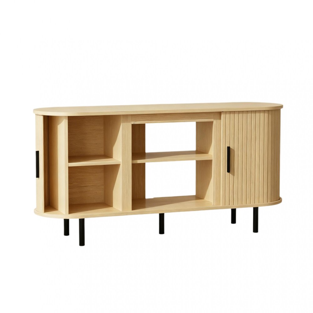 Beige Wood Fireplace TV Stand with Fireplace - 55-inch