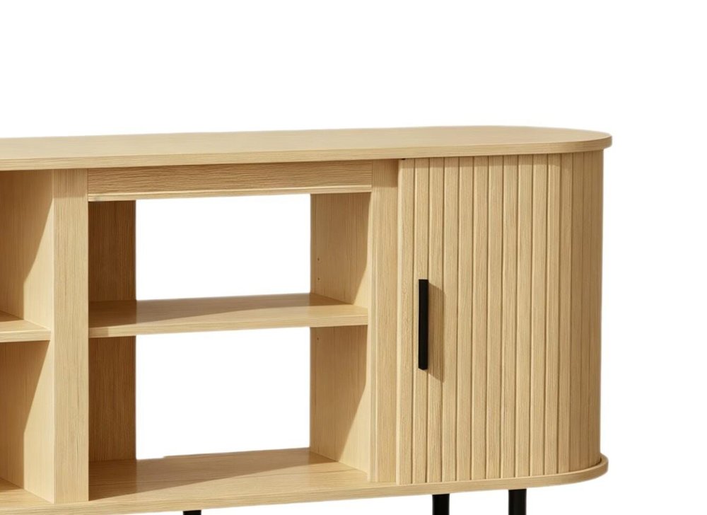 Beige Wood Fireplace TV Stand with Fireplace - 55-inch