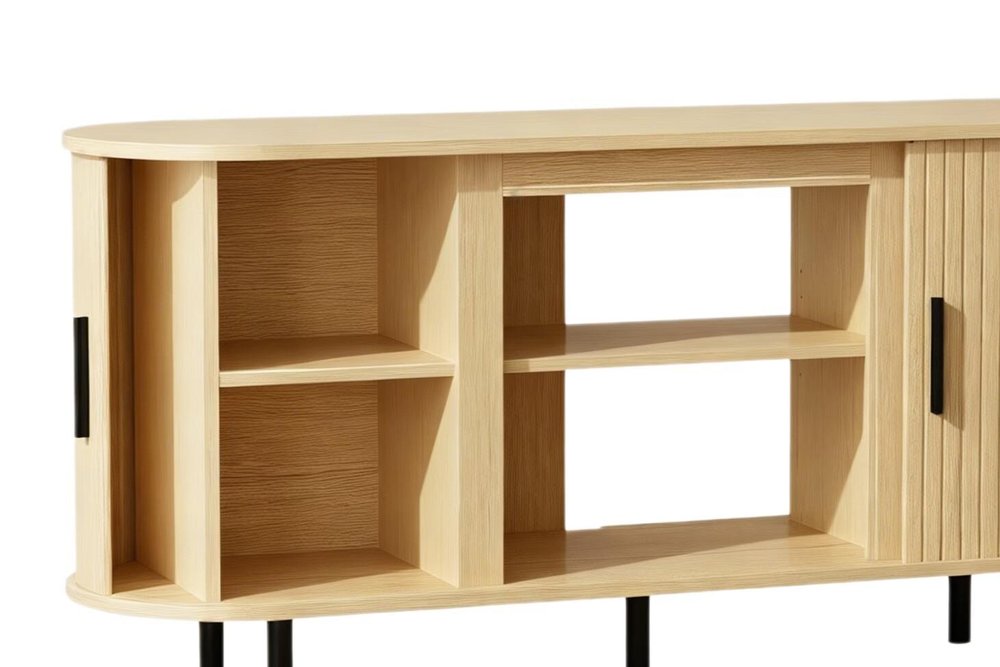 Beige Wood Fireplace TV Stand with Fireplace - 55-inch
