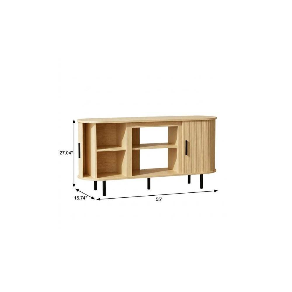 Beige Wood Fireplace TV Stand with Fireplace - 55-inch