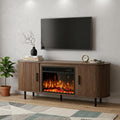 Brown Wood Fireplace TV Stand with Fireplace - 65-inch