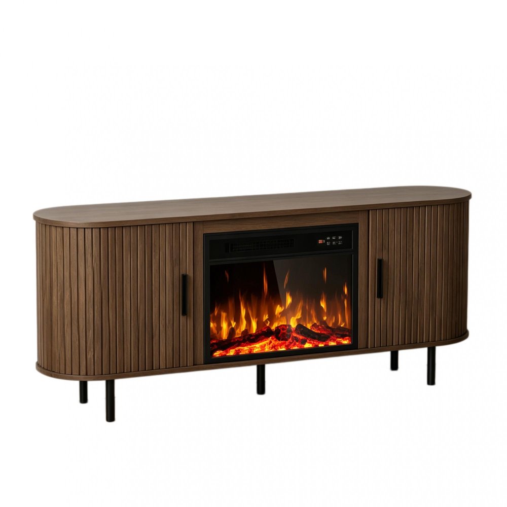 Brown Wood Fireplace TV Stand with Fireplace - 65-inch