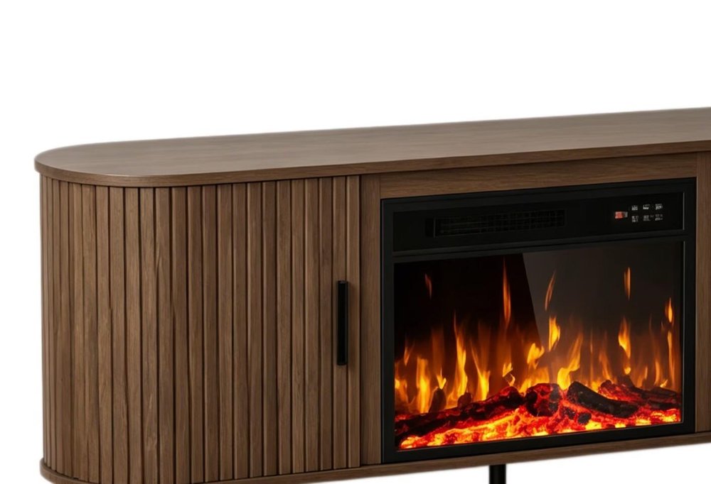 Brown Wood Fireplace TV Stand with Fireplace - 65-inch