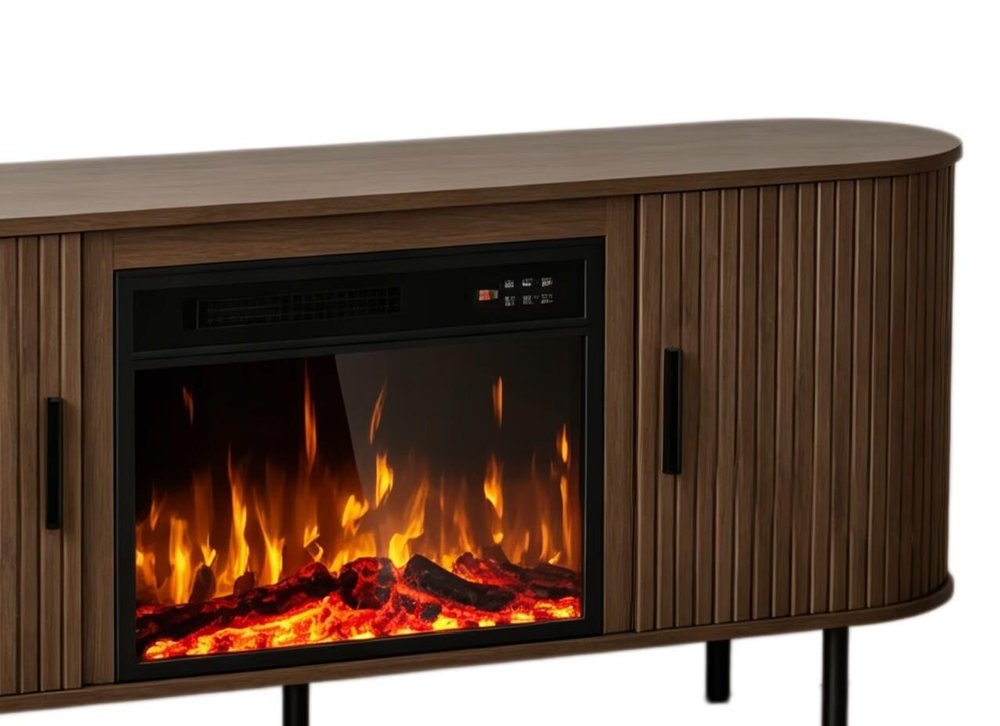 Brown Wood Fireplace TV Stand with Fireplace - 65-inch