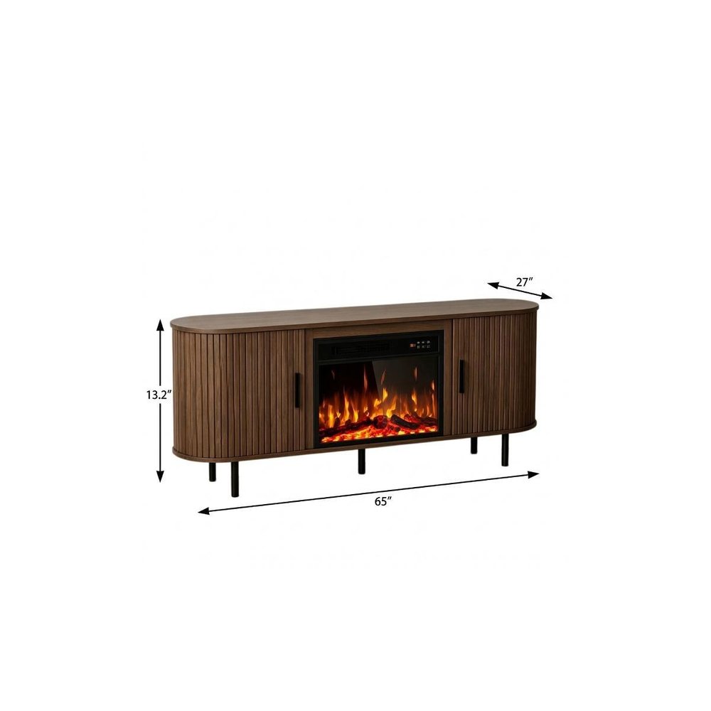 Brown Wood Fireplace TV Stand with Fireplace - 65-inch