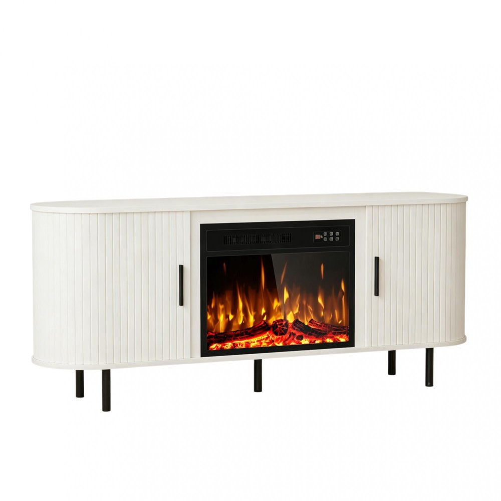 White Wood Fireplace TV Stand with Fireplace - 65-inch