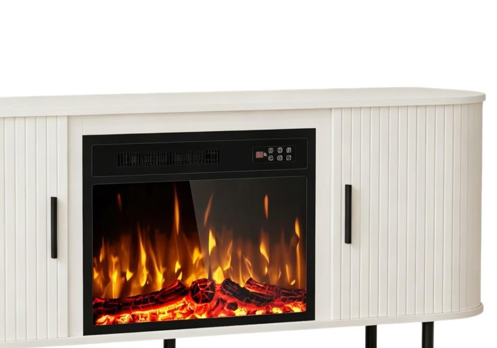 White Wood Fireplace TV Stand with Fireplace - 65-inch
