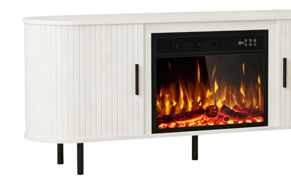 White Wood Fireplace TV Stand with Fireplace - 65-inch