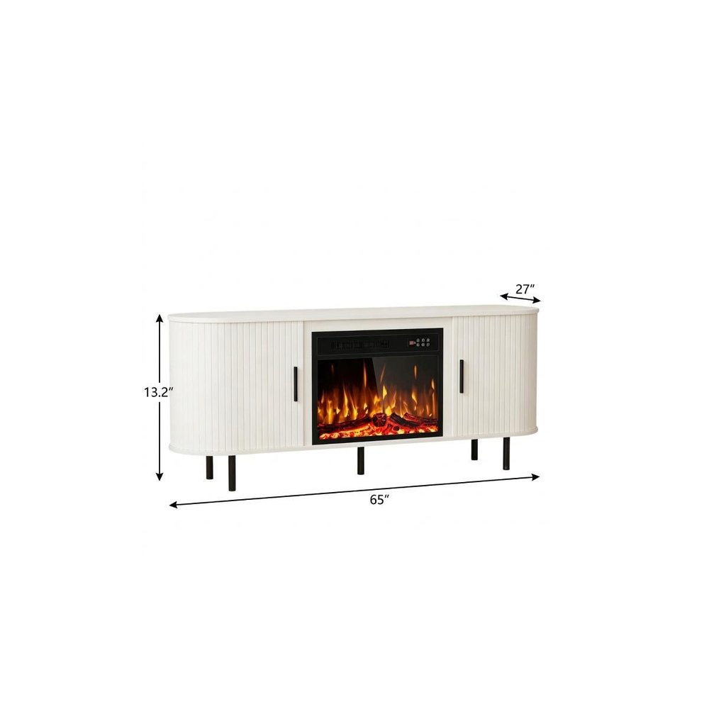 White Wood Fireplace TV Stand with Fireplace - 65-inch