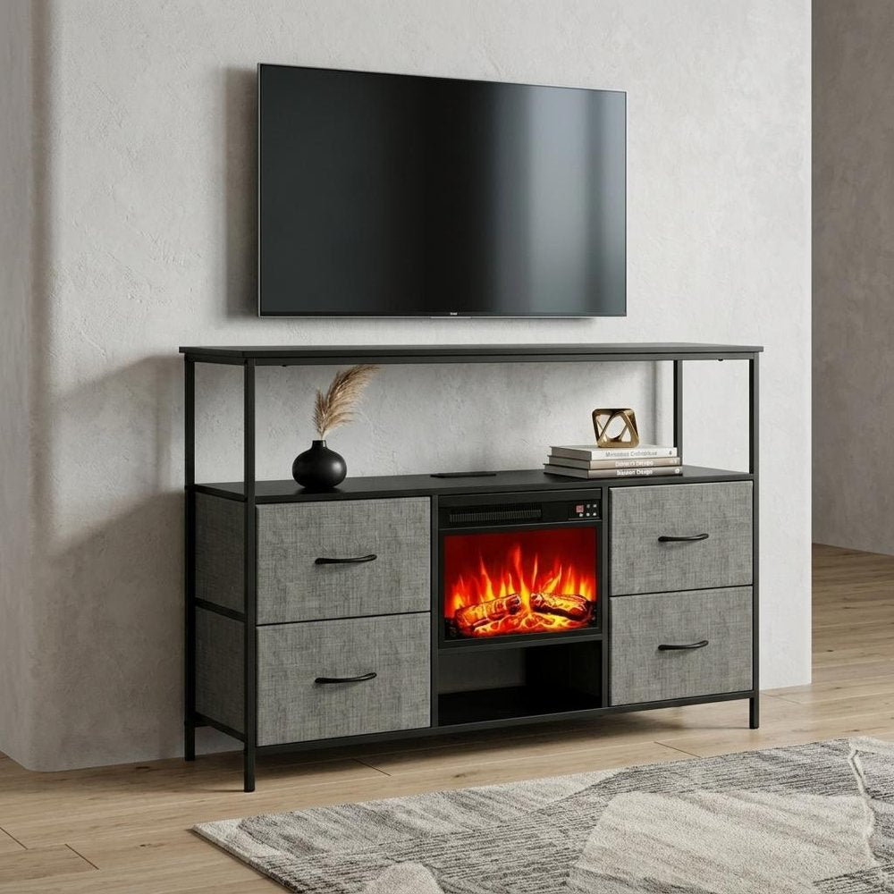 Black Wood Fireplace TV Stand with Fireplace - 43-inch