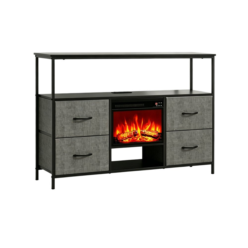Black Wood Fireplace TV Stand with Fireplace - 43-inch