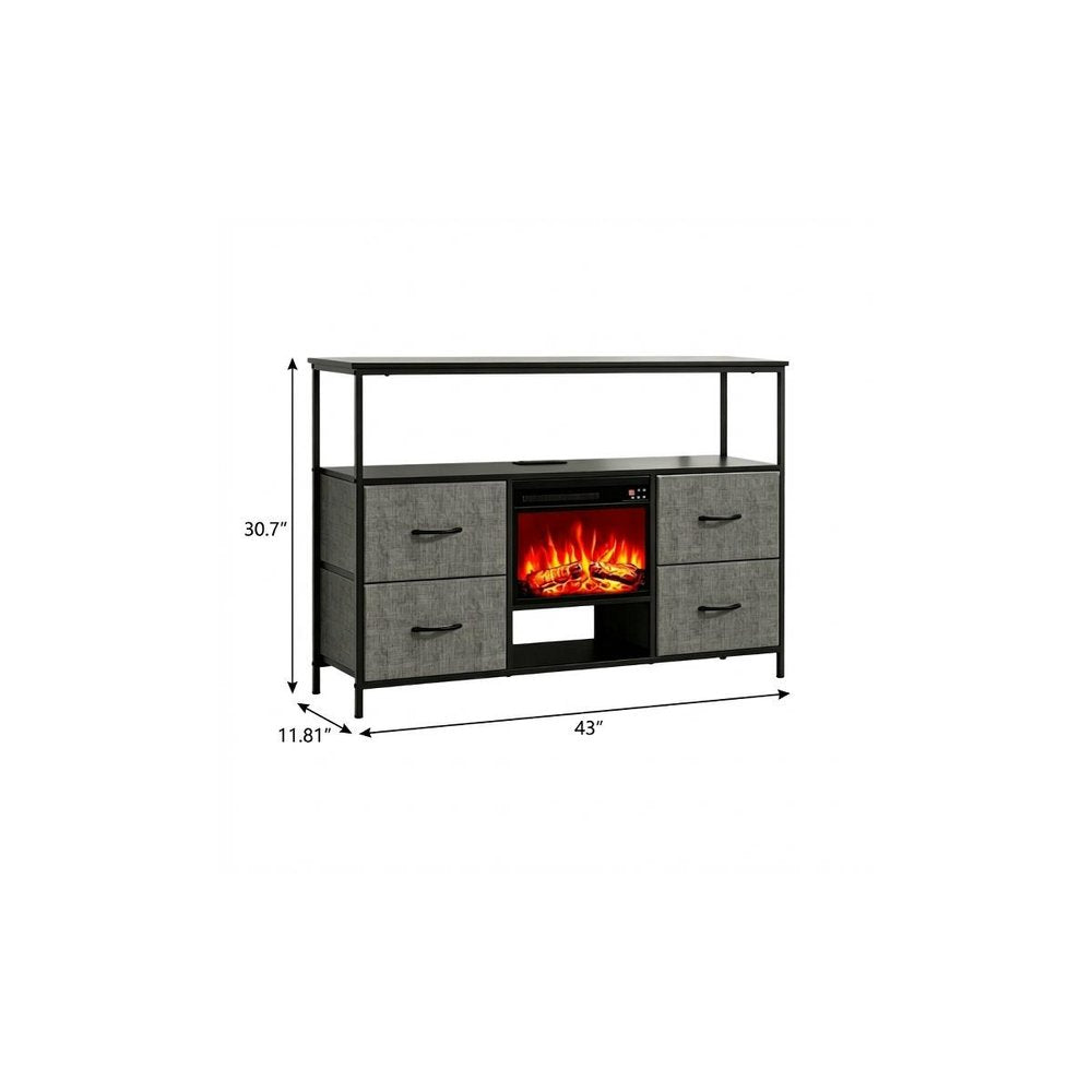Black Wood Fireplace TV Stand with Fireplace - 43-inch