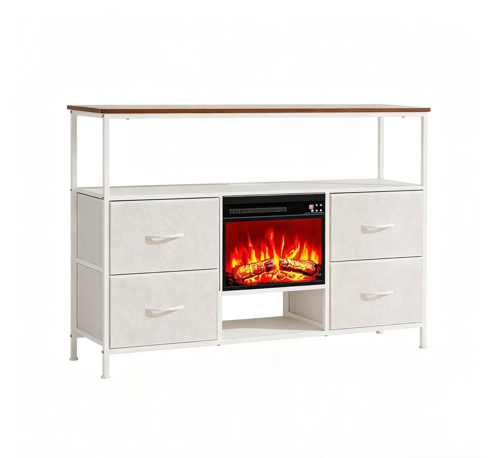 White Wood Fireplace TV Stand with Fireplace - 43-inch
