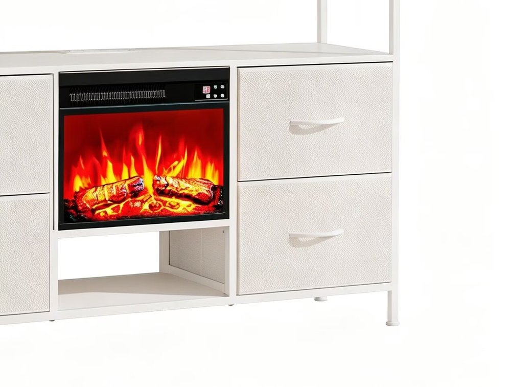 White Wood Fireplace TV Stand with Fireplace - 43-inch