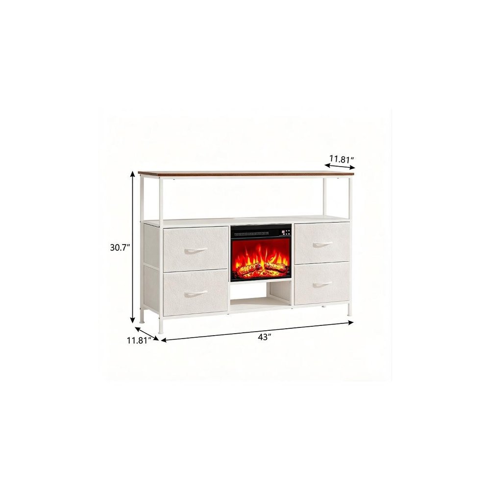 White Wood Fireplace TV Stand with Fireplace - 43-inch