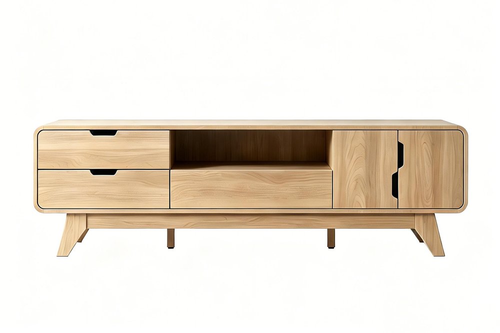 Beige Wood Enclosed and Open Storage TV Stand with Fireplace - 62-inch
