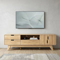 Beige Wood Enclosed and Open Storage TV Stand with Fireplace - 62-inch