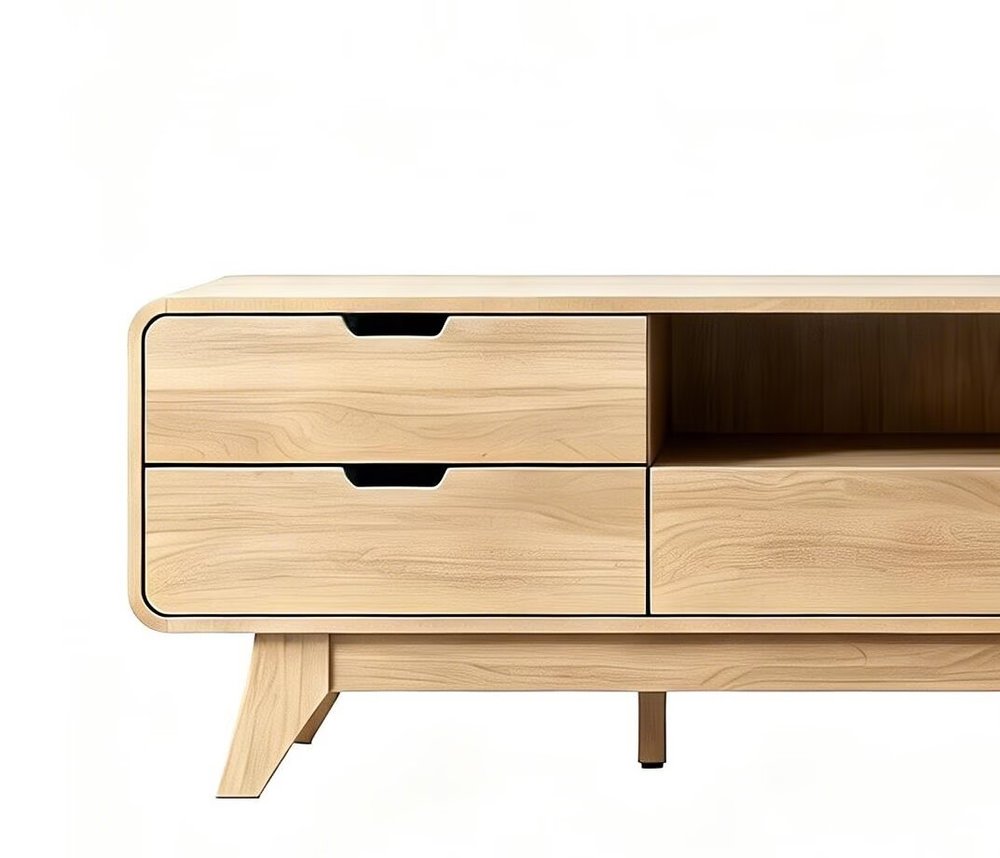 Beige Wood Enclosed and Open Storage TV Stand with Fireplace - 62-inch