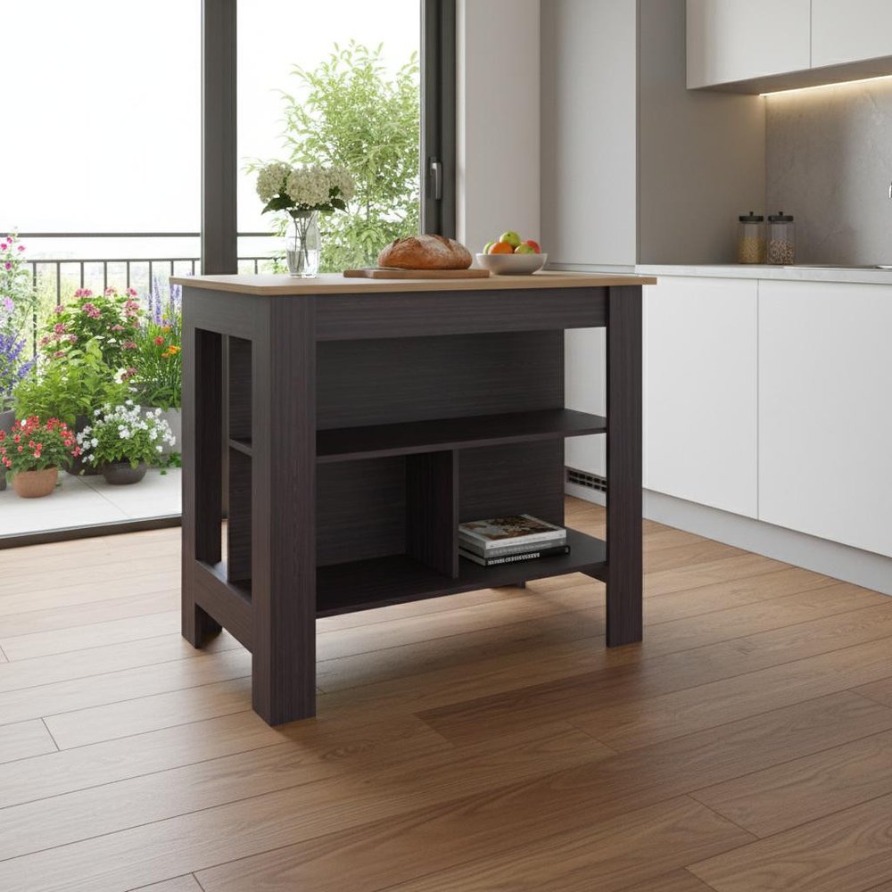 Brown Wood Kitchen Island - 28-inch