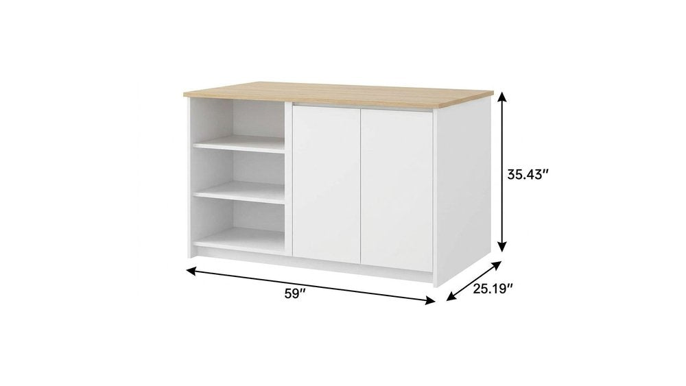 White Wood Kitchen Island - 25-inch