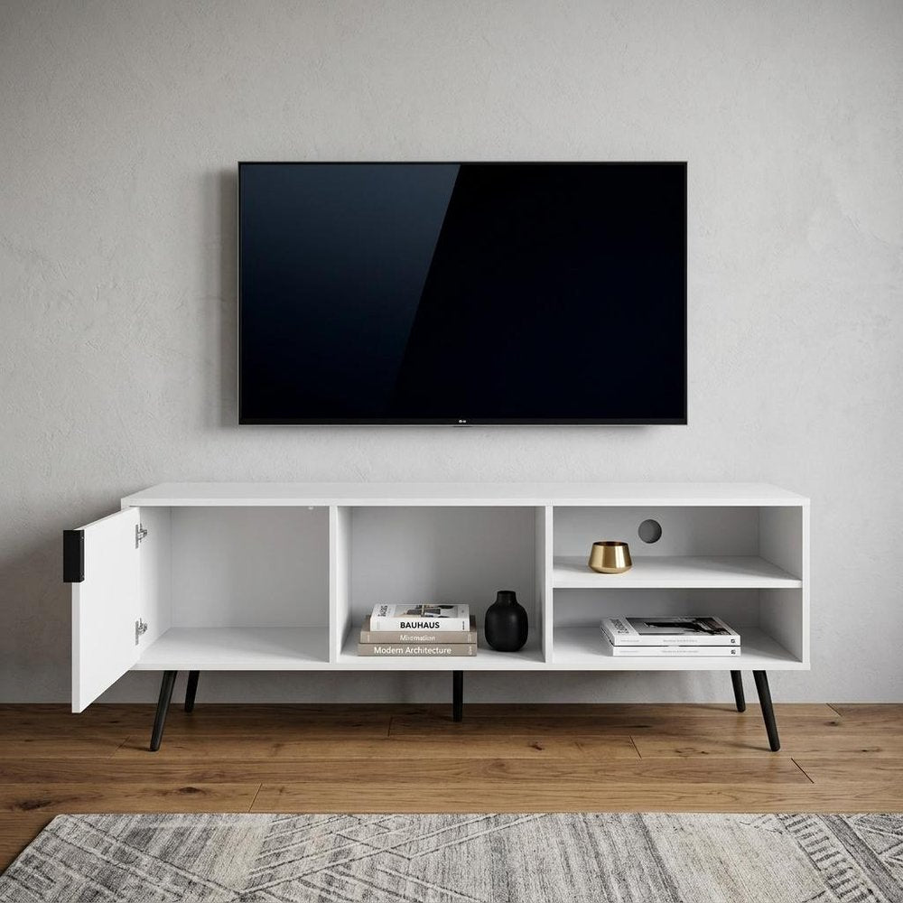 White Wood Enclosed and Open Storage Entertainment Center - 63-inch